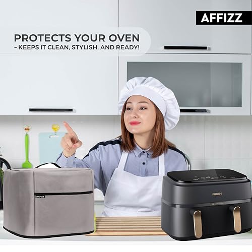 Image of Dustproof & Oil-Proof Air Fryer Cover for Philips 9L NA352 /00 - Polyester Waterproof Kitchen Oven and Home Appliances with Handle & Pocket | for Women, Men & Everyday Use, Grey