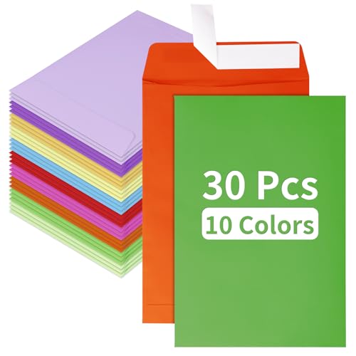 Granhoolm 30 Pcak 6x9 Envelopes,Colorful Envelopes 6x9 Self Seal for