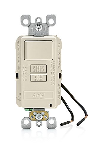 Image of Leviton AFCI /Switch Combination, 15 Amp, Self Test, LED Indicator Light, AFSW1-T, Light Almond