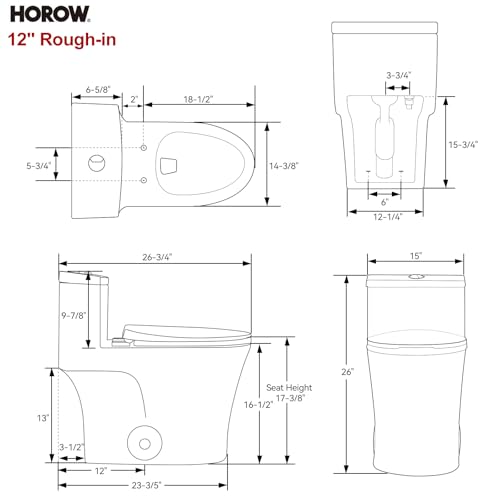 HOROW T0338WG One Piece Toilet with Gold Button, Elongated Toilet with Comfort Seat Height, ADA Chair Height 17.3", Dual Flush 0.8/1.28 GPF, Standard White Toilet Bowl, Gold Tank Button