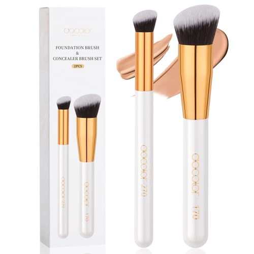 docolor Foundation Brush &amp; 270 Concealer Brush Set, 2PCS Professional Makeup Brushes Angled Kabuki Brush for Flawless Liquid, Cream, Sculpting, Mineral Blending and Buffing