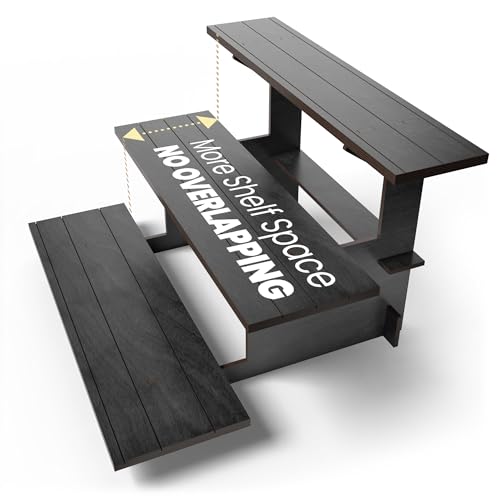DS The Display Store Straight Black Wooden Tiered Stand, Portable Products Shelf, Jewelry and Card...