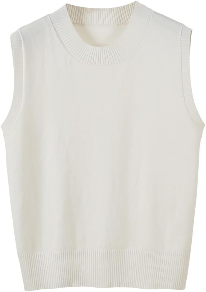 jinghuiyue Women's Sweater Vest Crew Neck Sleeveless Pullover Sweater Classic Basic Solid Ribbed Knit Tank Tops