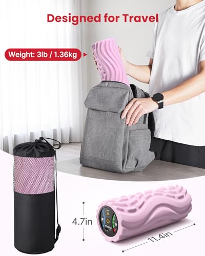 FITINDEX Vibrating Foam Roller for Back Pain, 5-Speed Foam Roller Muscle Massage, Exercise, Yoga, Muscles Deep Tissue, Pilates, Physical Therapy, Recovery, Neck, Leg, Rechargeable, Pink