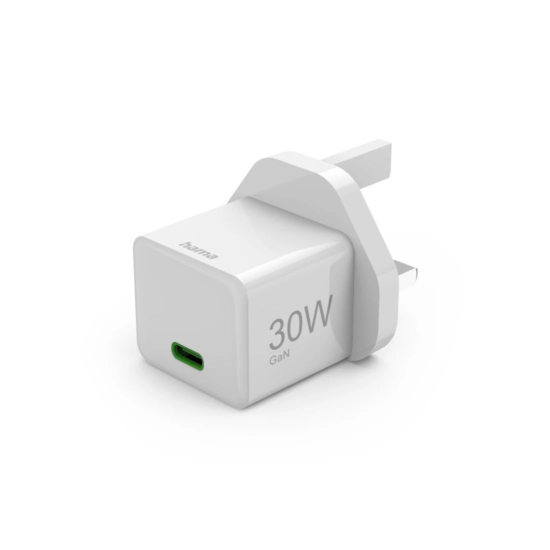 UK Fast Charger, USB-C, PD/Qualcomm®/GaN, Mini-Charger, 30 W, white