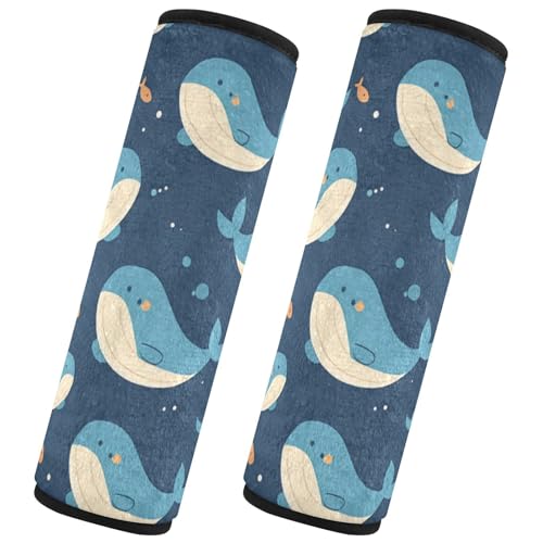 Seat Belt Covers 2 Pack Blue Whale Car Seat Strap Covers Super Soft Cute Car Seat Neck Cover for Boys Girls Adults Babies S