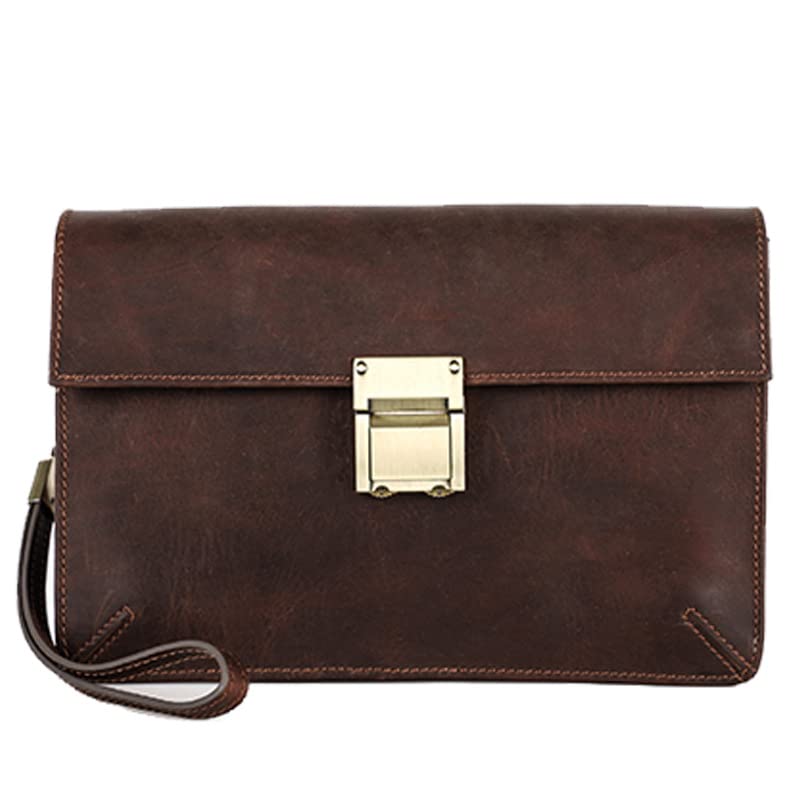 Generic Vintage Leather Mens handbag with wrist strap buckle, mens armpit bag, business handbag, mobile phone storage bag