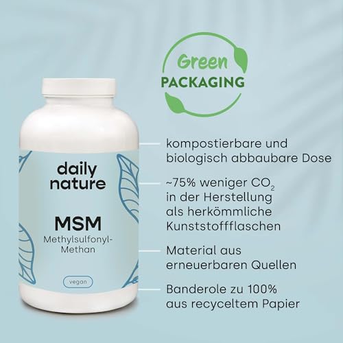 dailynature MSM Kapseln hochdosiert | 1600 mg MSM Pulver pro Tagesdosis | 365 Kapseln | Nahrungsergänzungsmittel mit Methylsulfonylmethan | vegan & ohne Zusätze | glutenfrei | laktosefrei
