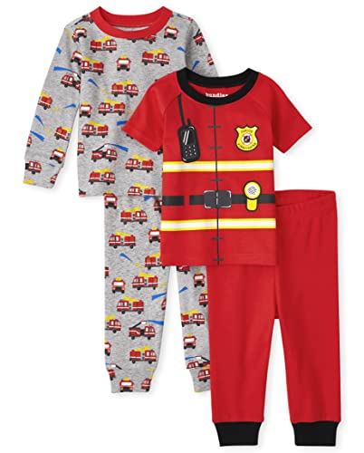 The Children's Place Unisex Baby and Toddler Snug Fit Cotton Mixed 2 Piece Pajama Sets 2-Pack, Firefighter/Fire Truck-2 Pack, 9-12 Months
