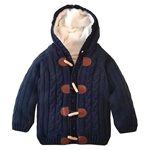 Baby Toddler Boys Girls Cable Knit Cardigan Sweater Button Closure Jacket Fleece Lined Outwear Spring Winter Coat Tops, B-navy, 12-18 Months Cover