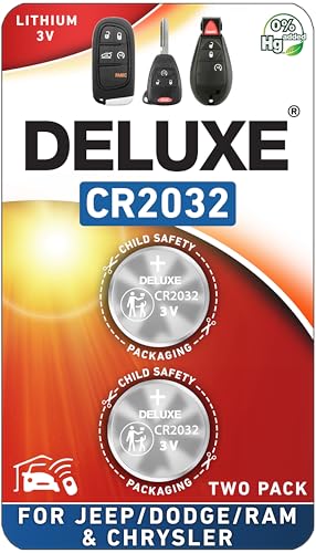Key Fob Replacement Batteries for Jeep Dodge Ram Chrysler (Cherokee Caravan Town & Country Charger Compass Durango Challenger Journey Renegade Pacifica Patriot) Remote Fobik (2-Pack) (Check Fit Guide)