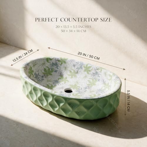 Image of Backline 20x13.5x5.5 Inches Table Top Wash basin | Basin for Bathroom | Countertop Bathroom Basin For Restaurant /Dining Hall /Living Room (Light Green)