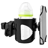 🍼【Portavasos 2 en 1 para cochecito】el diseño 2 en 1 del portavasos para cochecito con soporte para teléfono puede satisfacer las necesidades de bebés y madres. Los clips con almohadillas de goma para bloquear el portavasos a la barra sin moverse, lo que reduce el daño a la barra transversal del cochecito. Ajuste giratorio de 360 ​​grados para adaptarse a barras de diferentes tamaños. No se requieren herramientas, instalación en un solo paso. Haz la vida cotidiana más fácil.