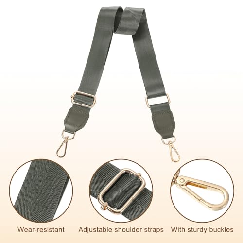 Image of uxcell Wide Shoulder Strap, 3.8cm Adjustable Purse Strap Replacement Crossbody Strap for Shoulder Bag Handbag, Dark Grey, Gold Square Mouth Buckle