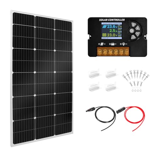 100W Monocrystalline Solar Panel Kit with 30A PWM Controller - 12V/24V High Efficiency Solar Panel for RV, Boat, Cabin, Off-Grid System