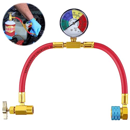 R1234YF Refrigerant Charge Hose Aluminum Alloy Refrigerant Recharge Pipe Kit with 1/2 LH Can Opener Tap Sturdy Gauge Low Side Quick Coupler for Home Car Air Conditioner