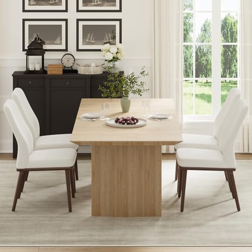 Image of Stylish Dining Chairs Set of 4, Upholstered Parsons Dining Room Chair with Nailhead Trim, Kitchen Room Chair with Thick Cushions and Wood Legs, Modern Contemporary, Beige