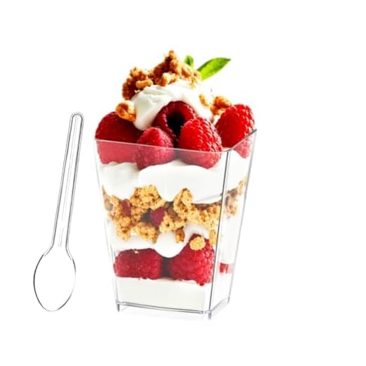 KETWOD 5-ounce transparent square dessert Cups (50 dessert Cups+50 Spoons)