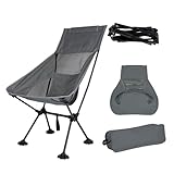 IEJ Ultralight High-Back Camping Chair - Portable Folding Backpacking Chair with Frag Flippers, Supports up to 300 lbs, Compact and Durable for Outdoor Activities - Grey