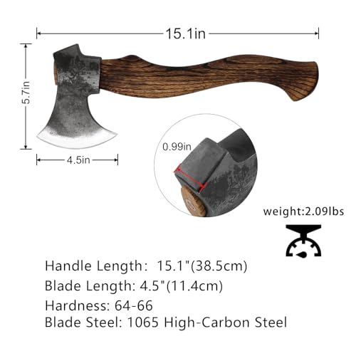 THRWCLUB151-Hatchet-Camping-Axe-with-1065-Carbon-Steel-and-Beech-Handle-Hand-Forged-Bushcraft-Axe-with-Leather-Sheath-for-Camping-and-Survival