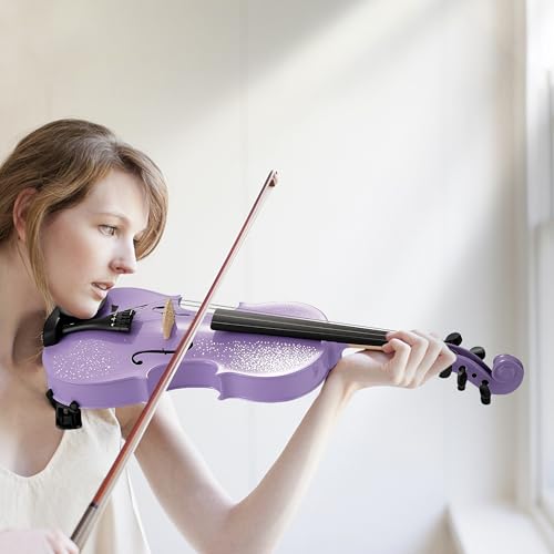 Image of Poseidon Acoustic Violin for Beginner, Full Size Violin Set for Students with Hard Case, Extra 4 /4 Strings Set, Violin Bow, Horse Bridge, Violin Rosin, Shoulder Rest, Clip-on Tuner, Manual - Purple