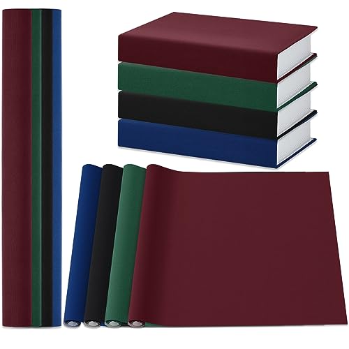 PerKoop 4 Pcs Book Cloth 40 x 16 Inch Fabric Surface and Paper Backed for Book Binding 4 Colors Bookcover Close Weave Binding Cloth for Scrapbooking Photo Album DIY Crafts Journal Hardcover Repair