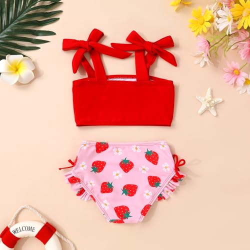 Toddler Swimsuit Girl Color Block Stripe Swimwear Baby Girl Summer Beach Bathing Suits Bikini Set with Ruffled Edges3