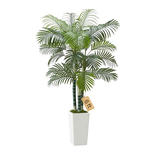 VEVOR Palmier Artificiel Areca, 1,8 m, Plante Artificielle Tropicale en Pot Blanc, Faux Arbre Tropical Palmier Areca Tronc Épais, Fausse Plante pour...