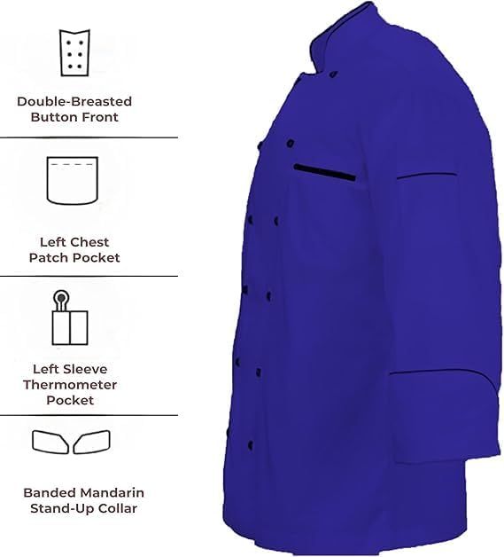 BUDGETTHEMES Men's Multi Color Chef Jacket/Light Weight Chef Coat With Contrast Black Piping