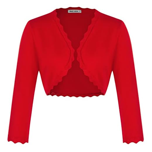 Bolero Woman 3/4 Mangas Chaqueta de Punto para Blusa Corta Corta Roja M CL10960-4