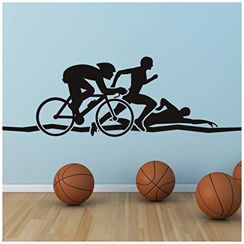 azutura Triatlón Vinilos Ejecutar el Ciclo de natación Pegatina Decorativos Pared Deportes de Atletismo Decoración del hogar Disponible en 5 tamaños y 25 Colores X-Grande Negro