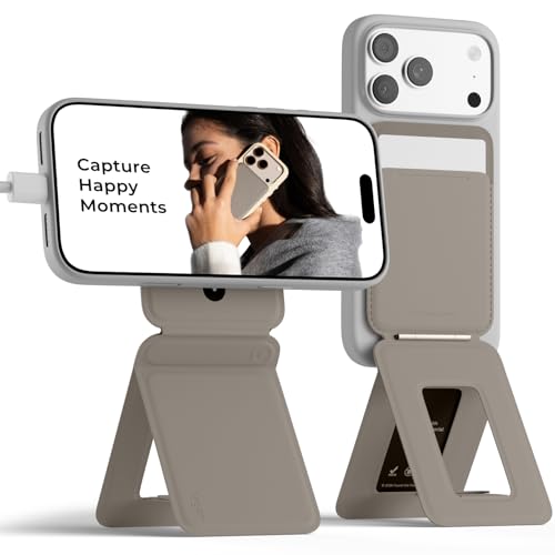 Image of MOFT Phone Tripod Wallet for iPhone, Mulit-Angles, Lightweight & Portable Phone Stand, MOVAS Vegan Leather Magnetic Wallet, Strong Magnets, NFC Card Holder,Travel Essential, Taupe (with Card Slot)