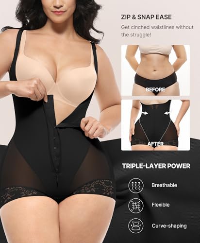 SHAPELLX Shapewear for Women Fajas Colombianas Tummy Control Body Shaper Open Bust Bodysuit with Hook Zipper Closure3