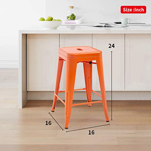 Fdw Metal Bar Stools Set Of 4 Counter Height Barstool Stackable Barstools 24 Inch 30 Inch Indoor Outdoor Patio Bar Stool Home Kitchen Dining Stool Backless Bar Chair (Orange, 24") #TOP6