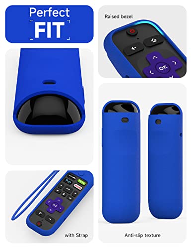 Silicone Remote Case For Roku Ultra 2017/2018(4661) Remote Control Protective Cover For Roku Ultra 4661R With Power Button Remote Jack Hole Cutout Anti-Slip Anti-Lost With Hand Strap (Blue) #TOP1