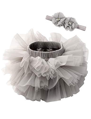 Image of Baby Girls Tutu Bloomers Diaper Cover Cotton Tulle Bloomers and Headband Set