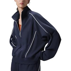 baleaf Women's Yoga Loose Fit Half-Zip Pullover Hoodie XX-Large Plus Navy Blue