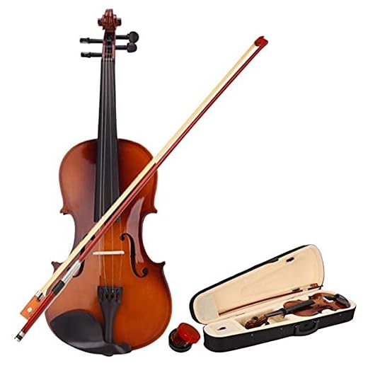 Juego de violín de tilo | Tamaño completo 4/4 | Violín acústico hecho a mano para adultos y principiantes | Artesanía de madera premium | Incluye lazo, colofonia, funda protectora | Tono cálido rico