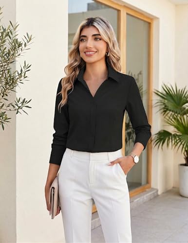 Image of Zeagoo Women's Wrinkle Free Button Down Shirts Long Sleeve Dress Shirts Collared Business Casual Blouses Tops XS-3XL