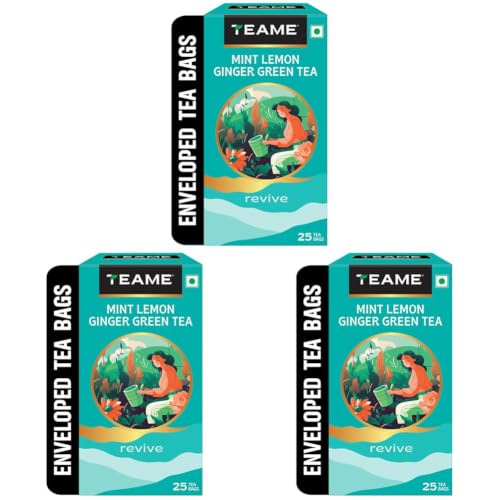 Image of TE-A-ME Green Tea Bags 25 pcs - Mint Lemon Ginger| Ginger, Mint & Lemon Green Tea Bags (Pack of 3)