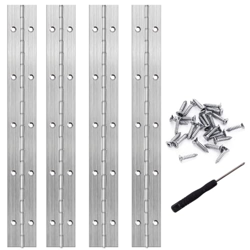 Bisagra Piano Inox 25 cm Bisagra de Piano para Puertas, Gabinetes con Agujeros 4 piezas, con Tornillo y Destornillador
