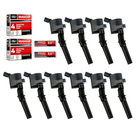 MAS Set of 10 Ignition Coils Pack DG508 & Motorcraft Platinum Spark Plugs SP479 Compatible with Ford E350 E450 F250 F350 F450 F550 Econoline Super Duty F53 6.8L V10 DG457 3W7Z-12029-AA