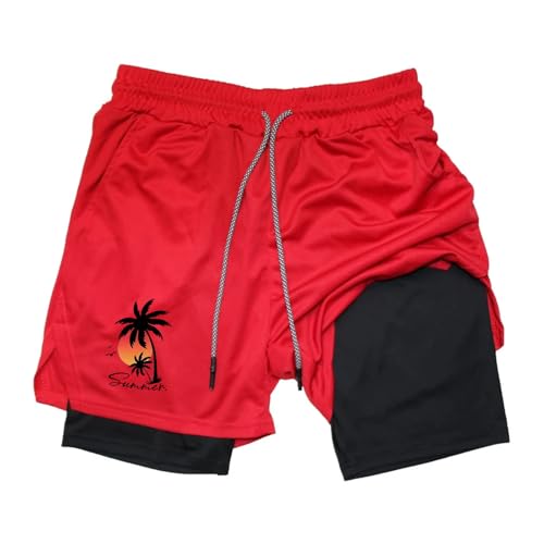 Mens Summer Beach Trunks with Compression Lined Short Bathing Suits for Men, 5 Inch Inseam Liner, Men's Swimming Trunk