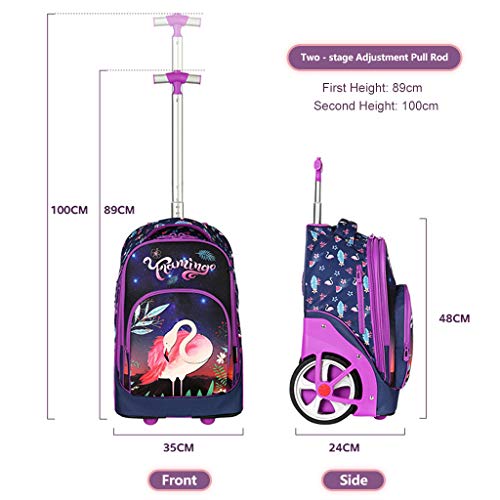 Rolling Rugzak voor kinderen volwassenen, trolley tassen wielen schoolrugzak voor kinderen reizen laptop boeken tas… - Afbeelding 4