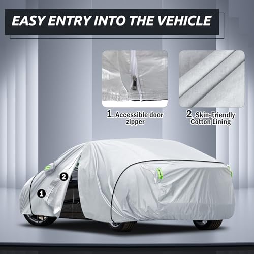 Image of Car Cover Custom Fit for Model Y Car Cover 2020-2024, Migaven Waterproof Full Exterior Cover Sun Rain Protection with Door Zipper and Cotton Lining