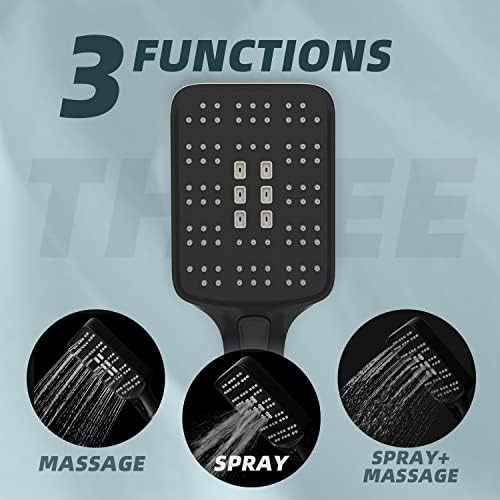 Shower HeadHigh Pressure Shower Head with Handheld, Detachable Shower Head, Chrome Finish Square Shower Head,Food Grade Healthy Silicone Shower Panel,Simple Style Design Shower HeadBlack