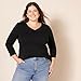 Amazon Essentials Women's Regular-Fit 3/4 Sleeve V-Neck T-Shirt (Available in Plus Size), Black, Large