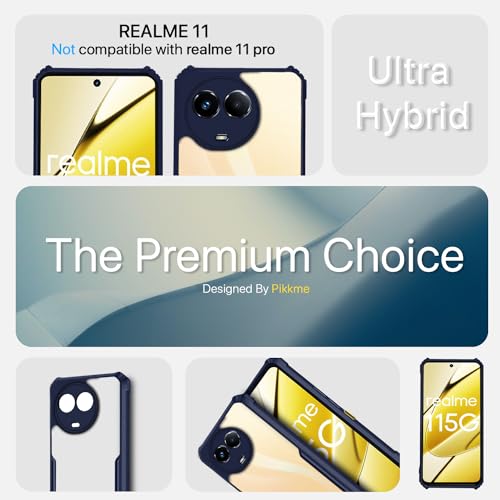 Image of Pikkme Realme 11 / 11X 5G / Narzo 60X 5G Back Cover | Crystal Clear Transparent Back | Ultra Hybrid | Full Camera Protection | Raised Edge | Bumper Back Case (Blue)