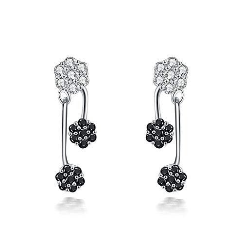 Boucles d'oreilles femme argent 925 anti-allergie pierre noire et blanche