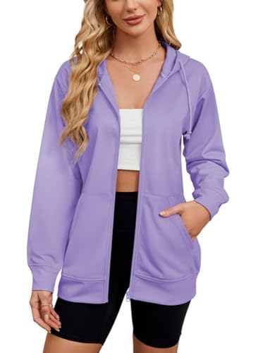 BeadChica Women's Zip Up Hoodies Long Sleeve Sweatshirts Fall Outfits Casual Oversized Full Zip Hooded Jacket 2025 Fashion-Purple-XL
